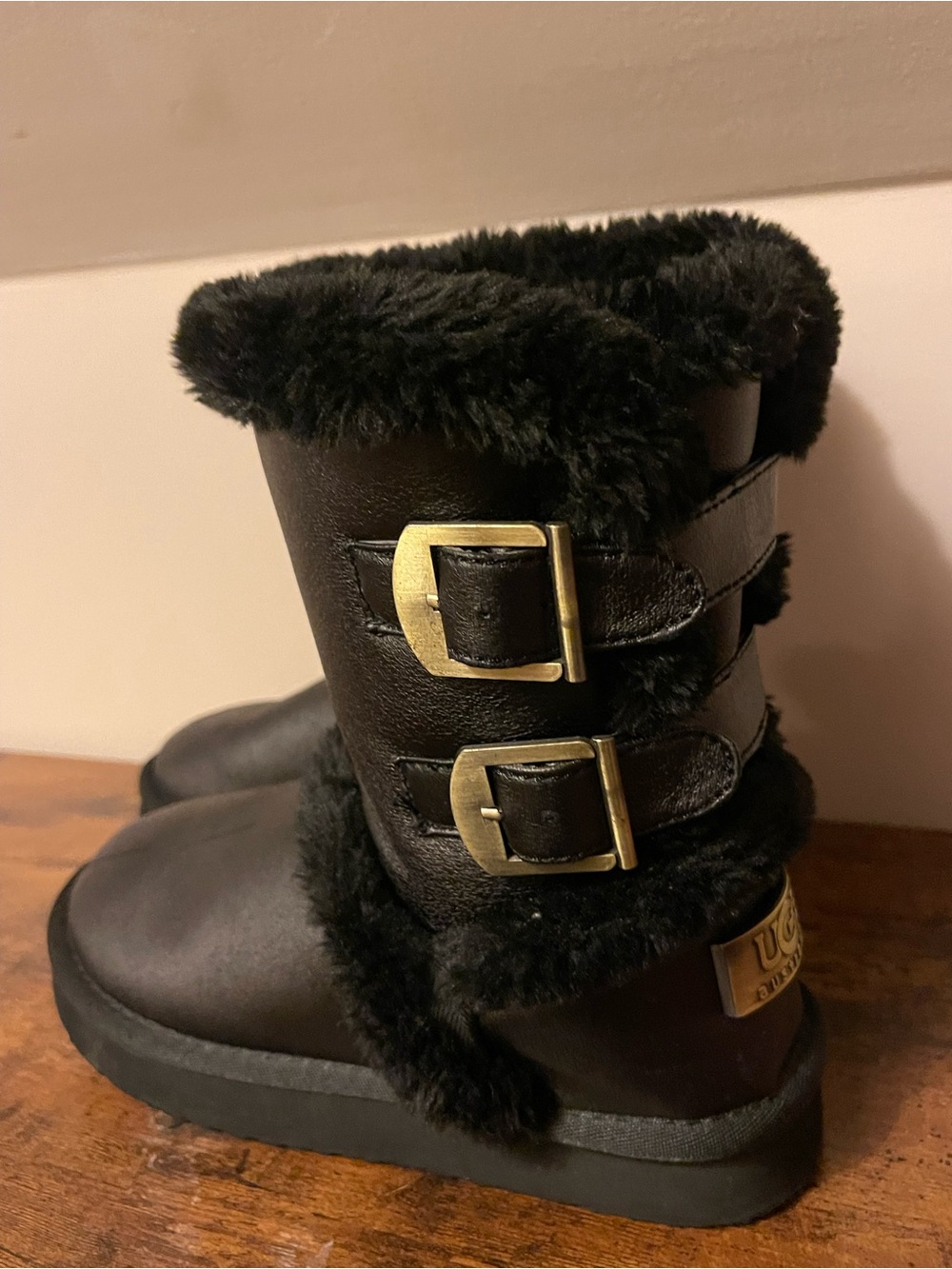 UGG Black Fur-Trim Buckle Ankle Boots